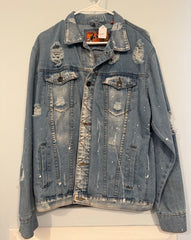 Rolling Paper Distressed Paint Splattered Denim Jacket Size Medium
