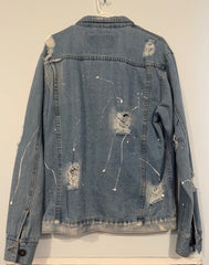 Rolling Paper Distressed Paint Splattered Denim Jacket Size Medium