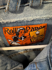 Rolling Paper Distressed Paint Splattered Denim Jacket Size Medium