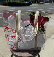 NWT ED HARDY PVC CLEAR TOTE BAG "LOVE KILLS SLOWLY" WITH BADGE CARRIER
