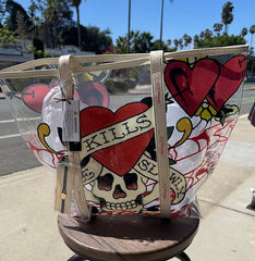 NWT ED HARDY PVC CLEAR TOTE BAG "LOVE KILLS SLOWLY" WITH BADGE CARRIER