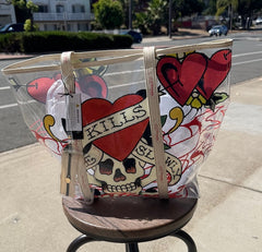 NWT ED HARDY PVC CLEAR TOTE BAG "LOVE KILLS SLOWLY" WITH BADGE CARRIER