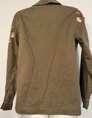 Pre-Owned Army Green Chore Coat w/ Embroidered Flowers Size XS