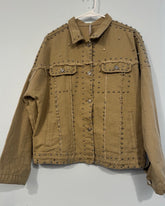 Pre-Owned Jeans Brown/Tan Studded Denim Jacket Size Large