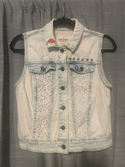 Customized One of a Kind embellished Denim Original Jean Vest Size Medium