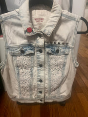 Customized One of a Kind embellished Denim Original Jean Vest Size Medium