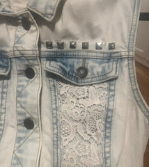 Customized One of a Kind embellished Denim Original Jean Vest Size Medium