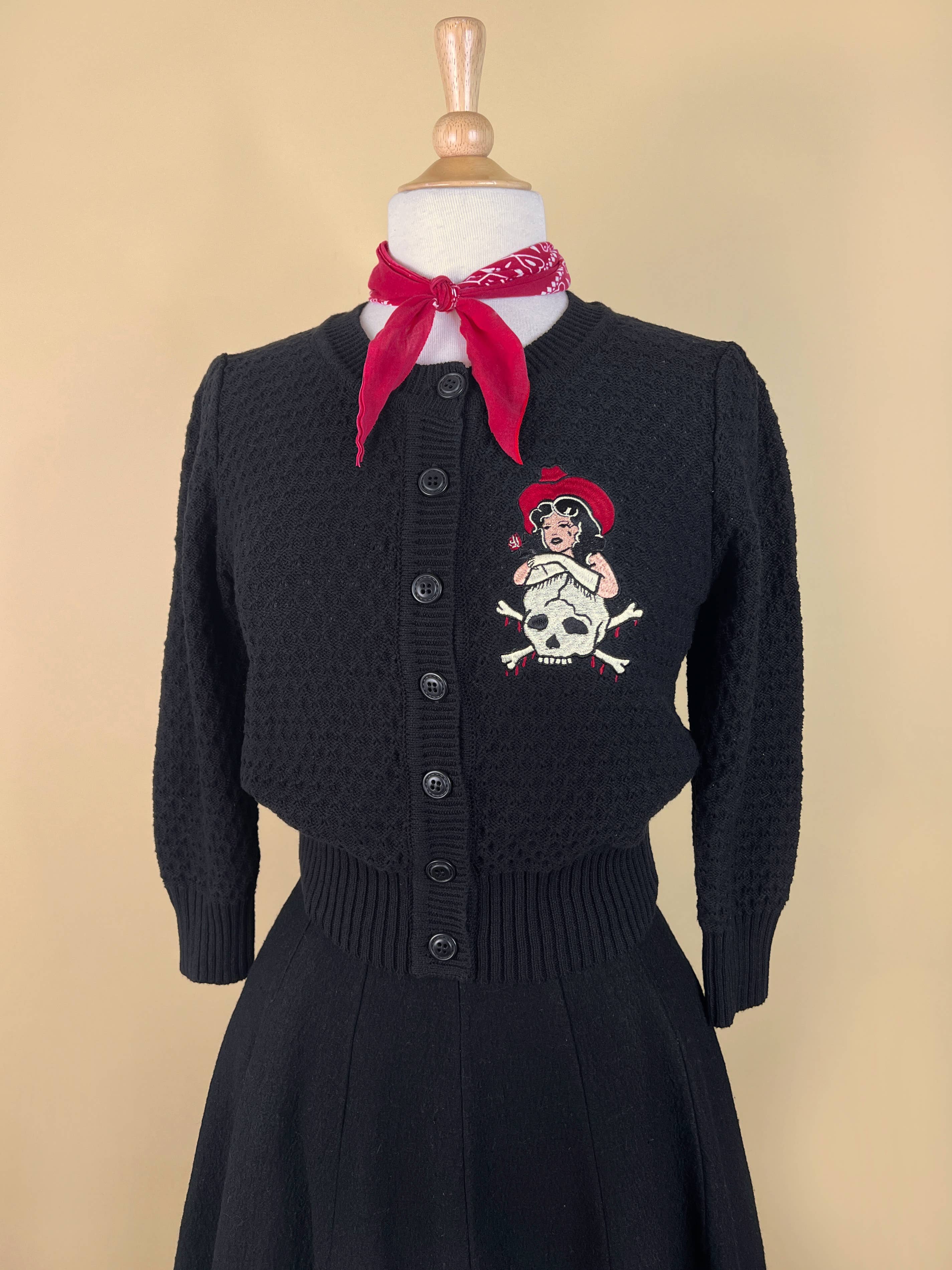 Cowgirl Tears Cropped Cardigan in Black