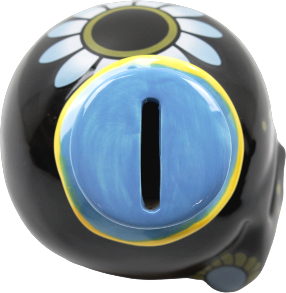Money Bank - Sourpuss  - Ceramic Sugar Skull With Top Hat 5"