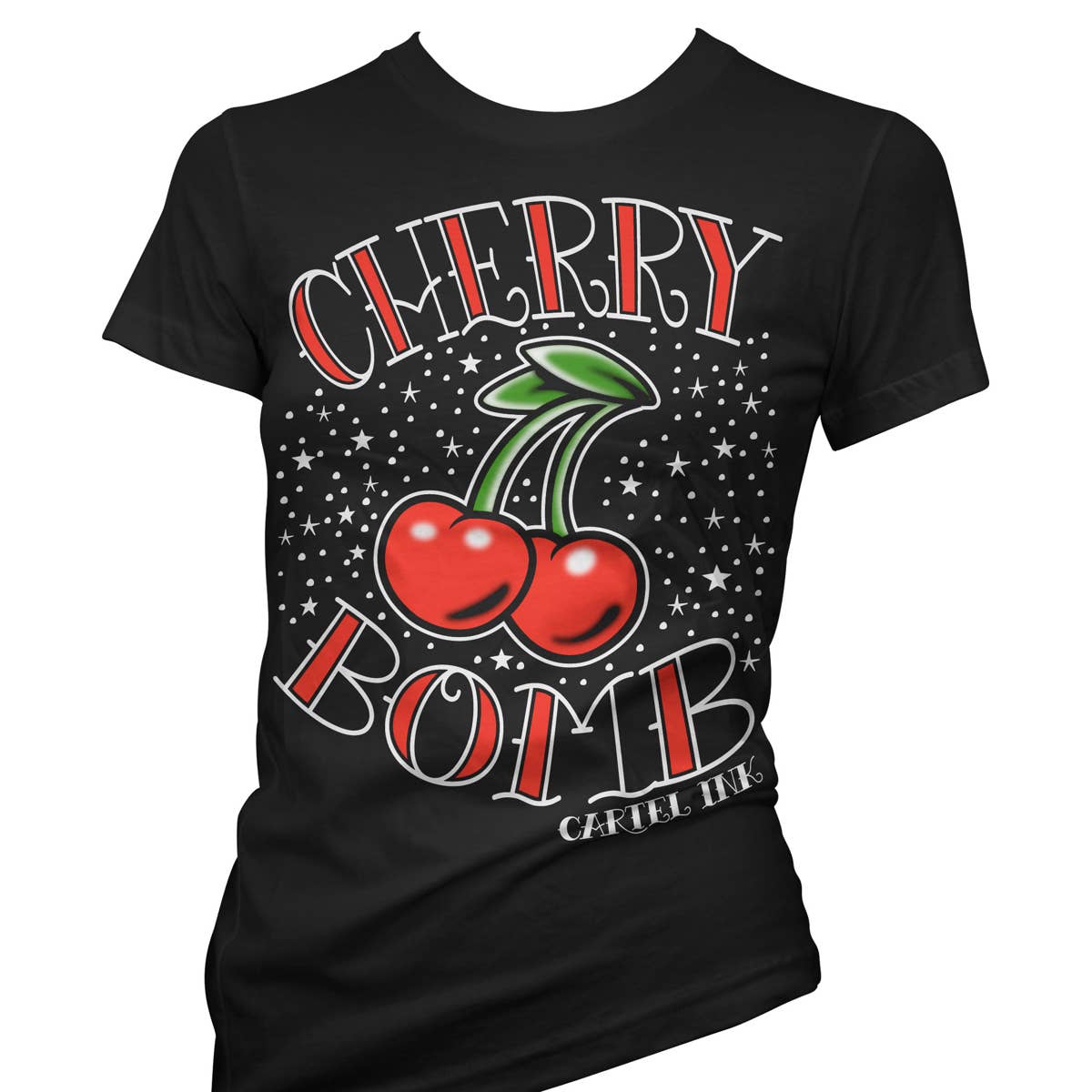 NWT Cartel Ink BLACK RED Cherry Bomb Tee Shirt