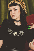 Skull Web Short Sleeve Sweater in Black