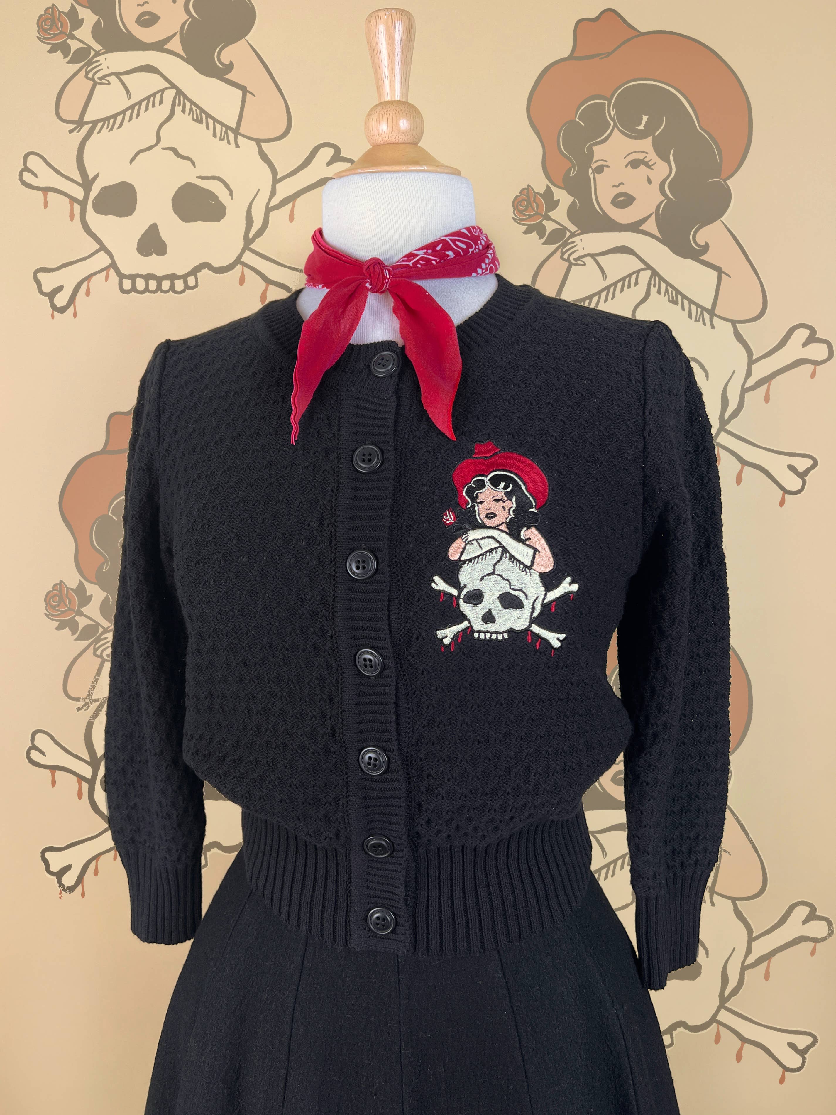 Cowgirl Tears Cropped Cardigan in Black