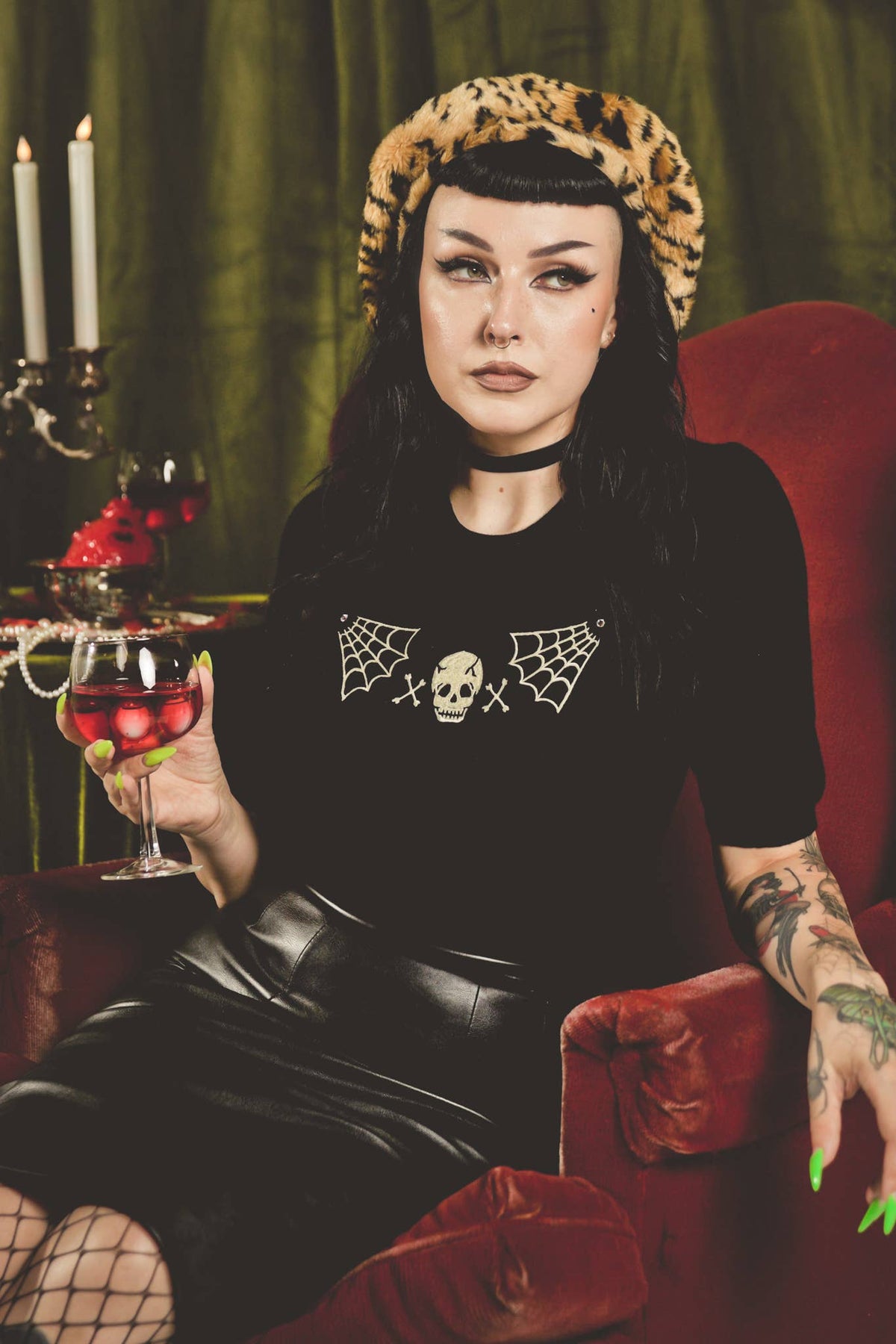 Skull Web Short Sleeve Sweater in Black Main image
