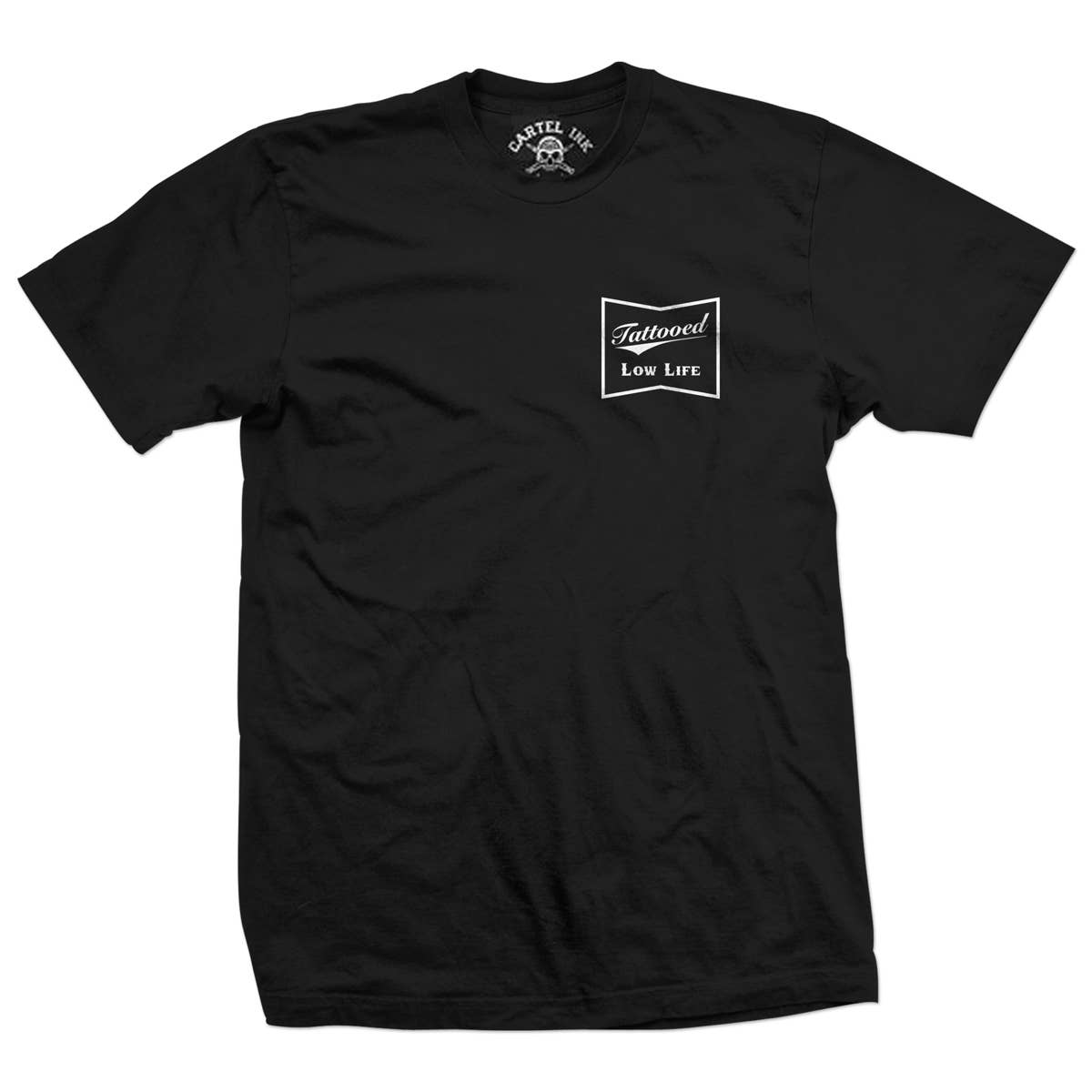 5849-BLACK WHITE | Tattooed Low Life Pocket | Men's T-Shirt