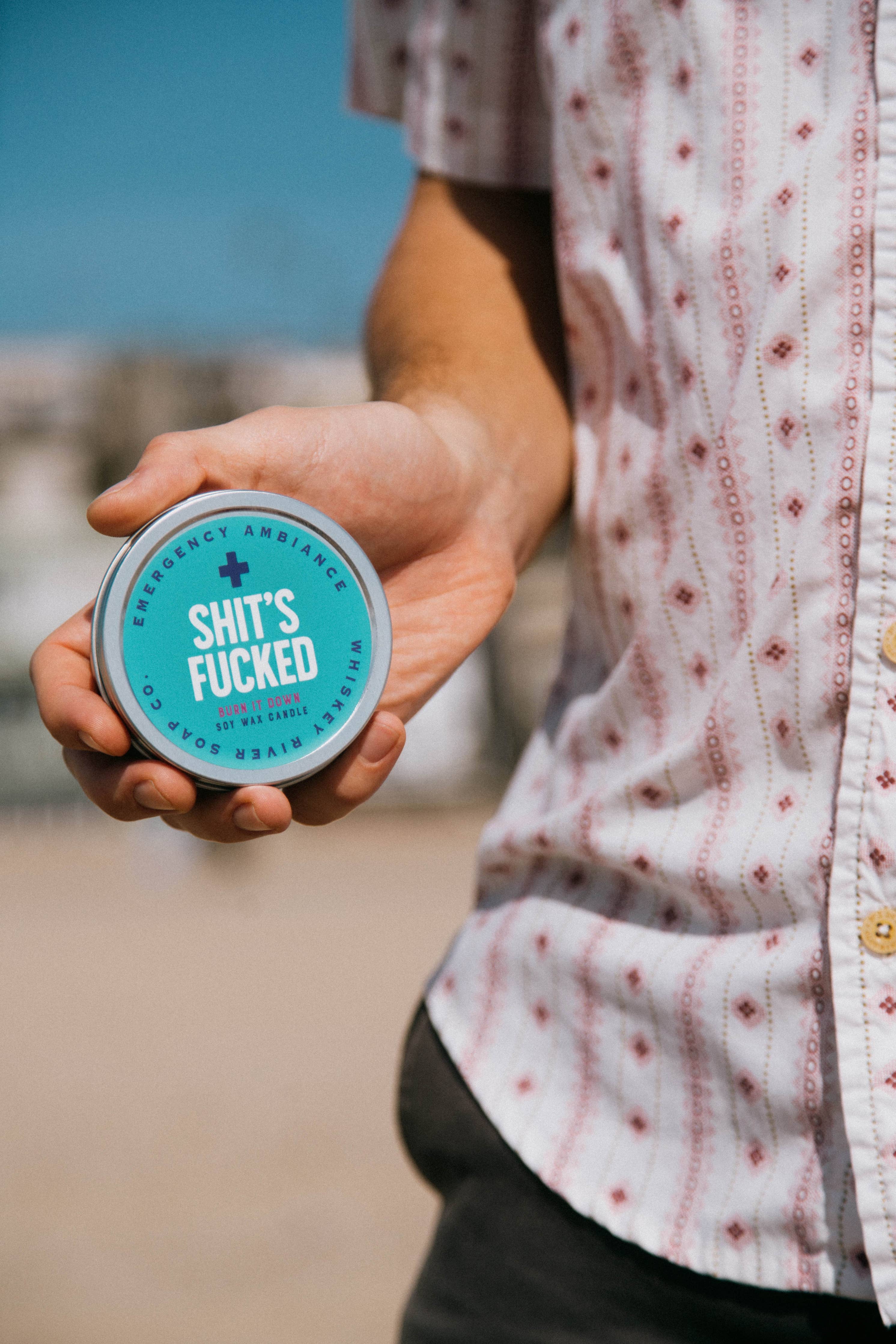 Shit's Fucked Emergency Ambiance Travel Tin | Funny Candle