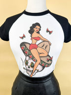 Belle Muerte Short Raglan Cropped Baby tee in White/Black