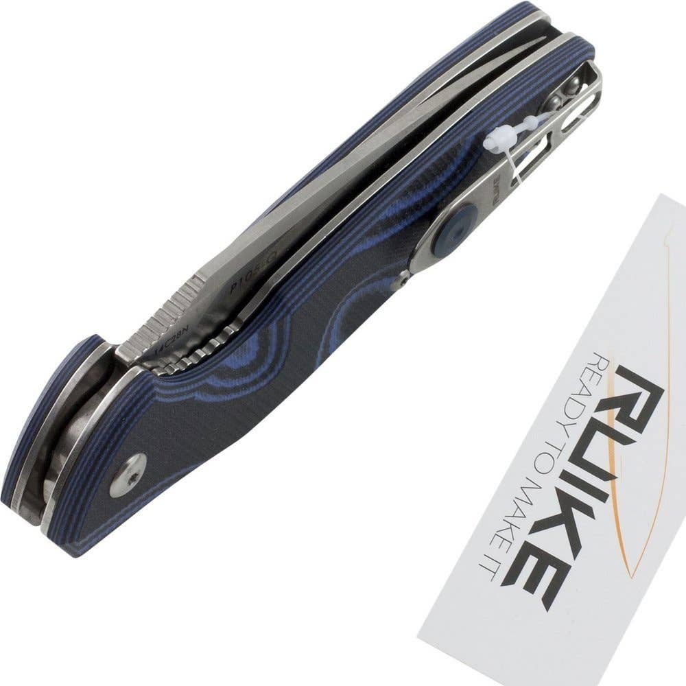 Ruike Folding Knife, Blue & Black, 14C28N Steel #P105Q