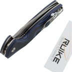 Ruike Folding Knife, Blue & Black, 14C28N Steel #P105Q