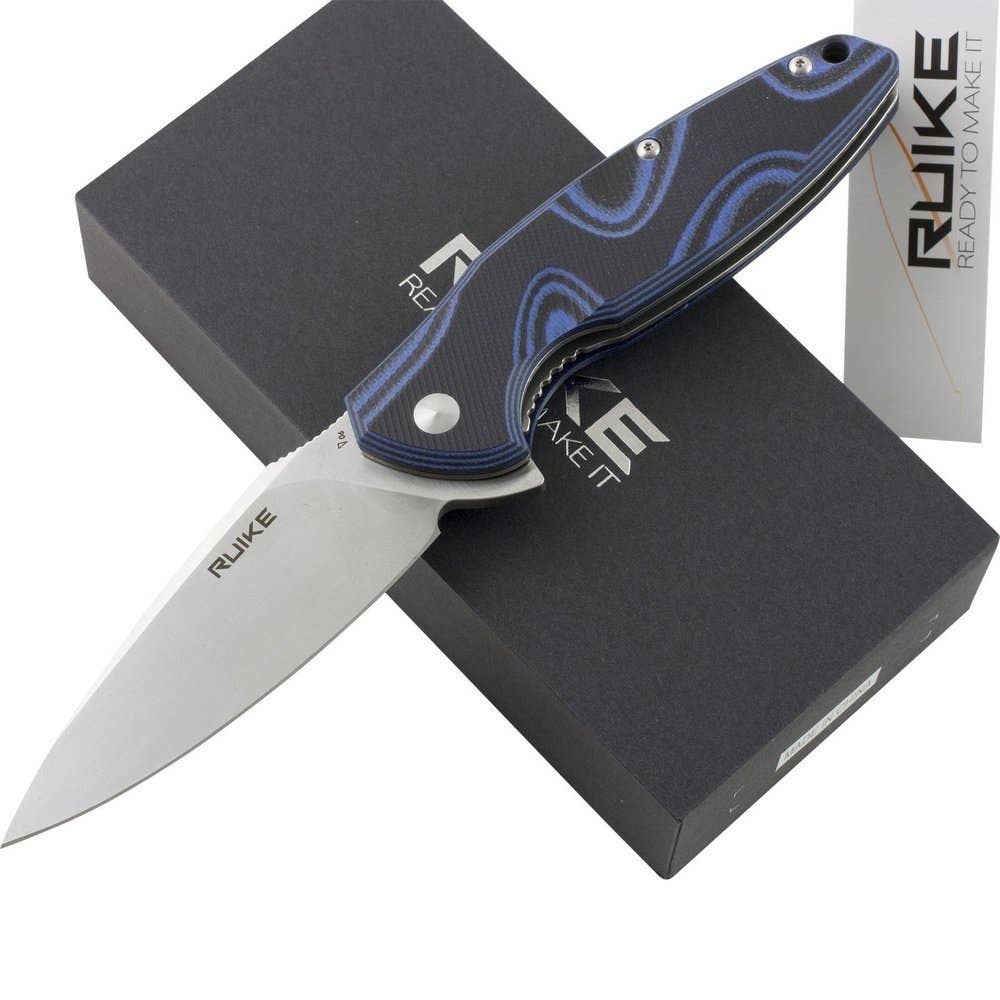 Ruike Folding Knife, Blue & Black, 14C28N Steel #P105Q