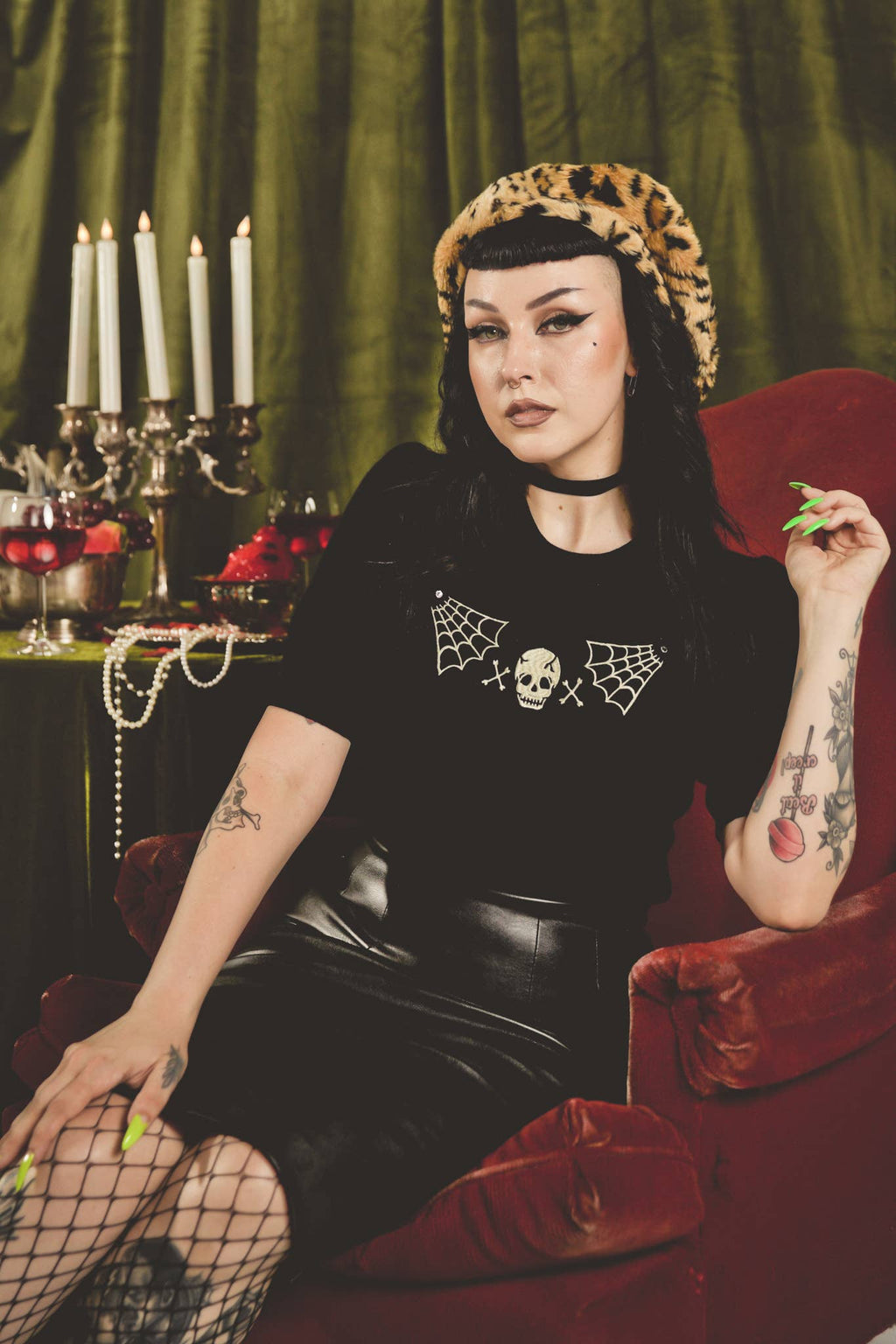 Skull Web Short Sleeve Sweater in Black