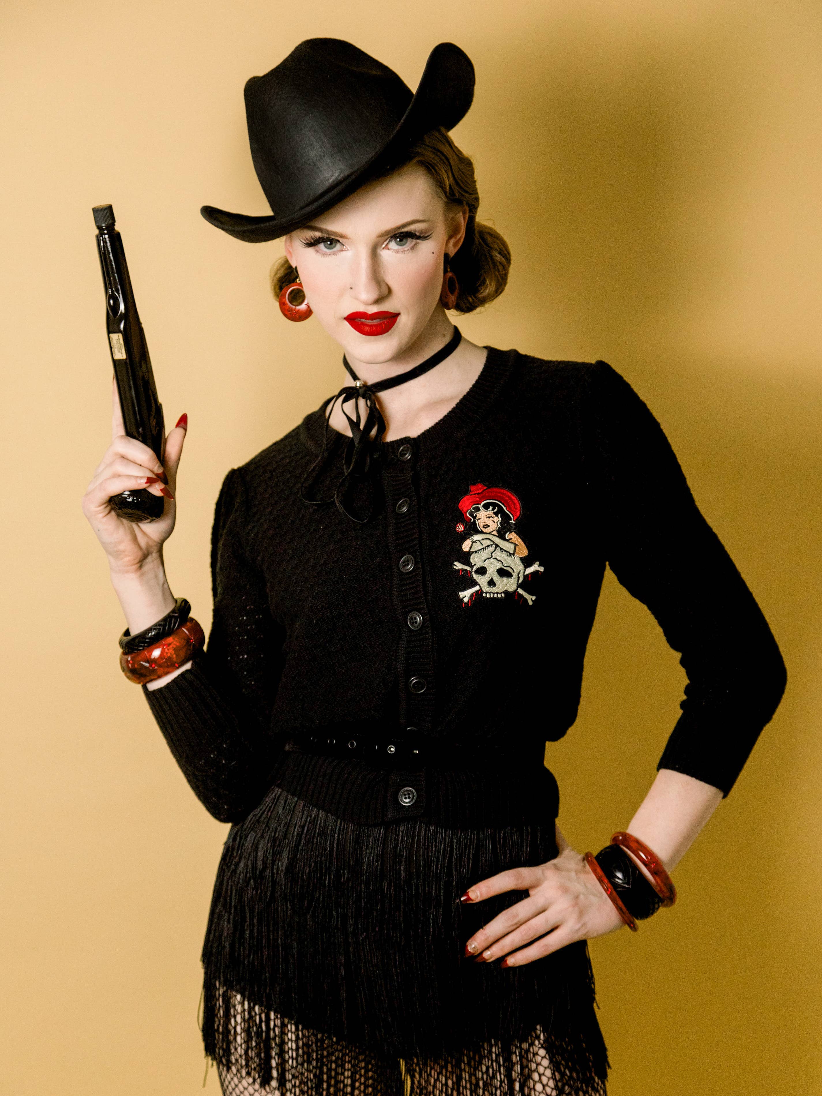 Cowgirl Tears Cropped Cardigan in Black