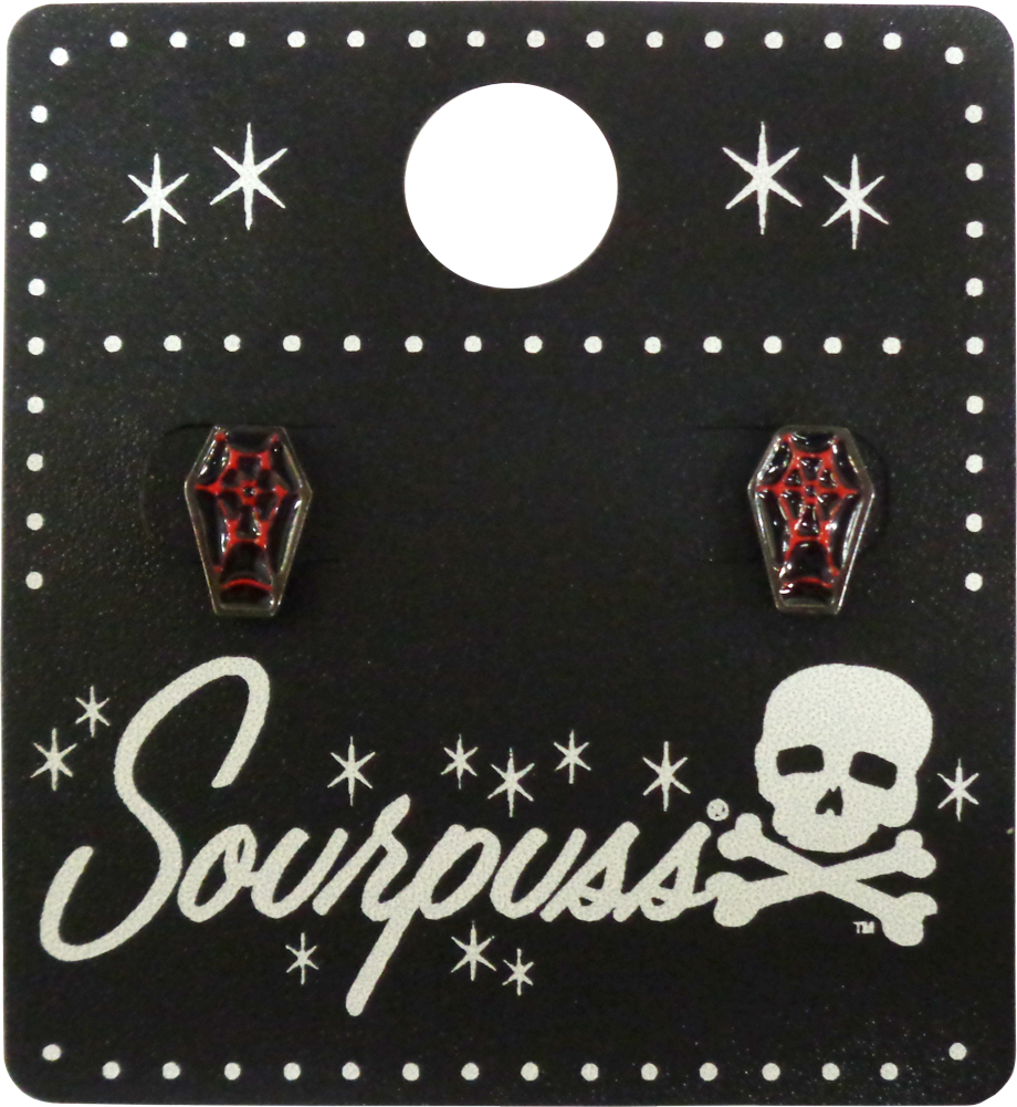 Earrings - Sourpuss Red Black Coffin Horror Halloween Goth