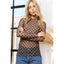 CHECKERED PRINT MESH CREW NECK DESIGN LONG SLEEVE TOP