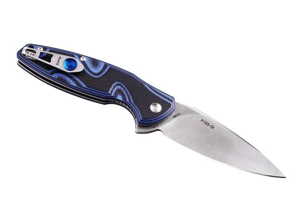 Ruike Folding Knife, Blue & Black, 14C28N Steel #P105Q