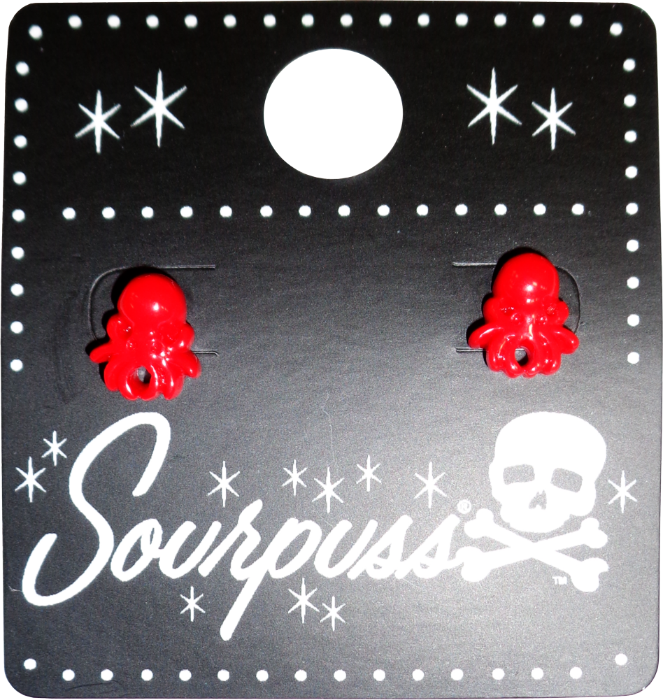 Earrings - Sourpuss -  Red Octopus
