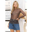 CHECKERED PRINT MESH CREW NECK DESIGN LONG SLEEVE TOP