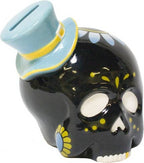 Money Bank - Sourpuss  - Ceramic Sugar Skull With Top Hat 5"