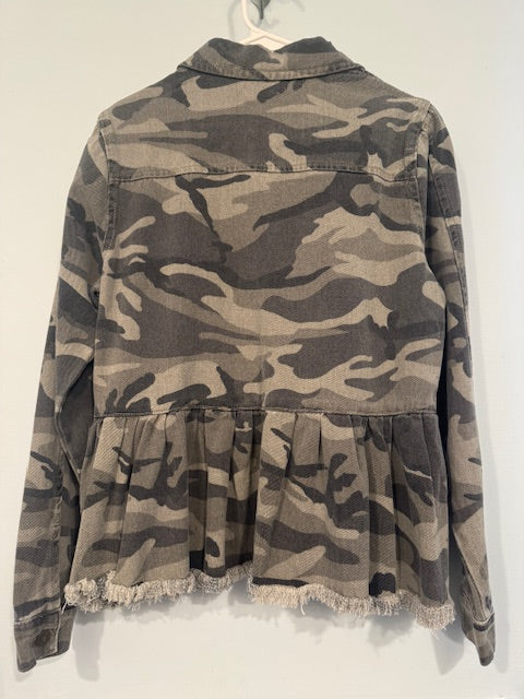 Mudpie Camo Denim Jacket w/ Skirted Bottom Size Small