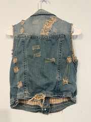 Raven Distressed Denim Vest Size Small