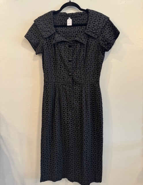 Vintage Style Flat Black Button Up Dress Size Small/Medium Main image