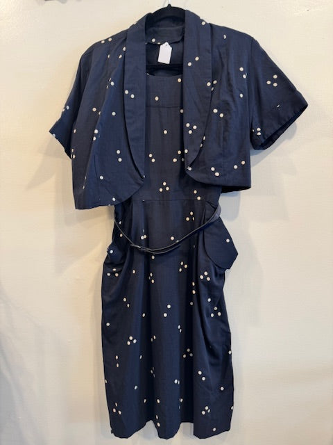 Vintage Style Blue Polka Dot Dress with Short Coat Size Extra Small/Small Secondary image