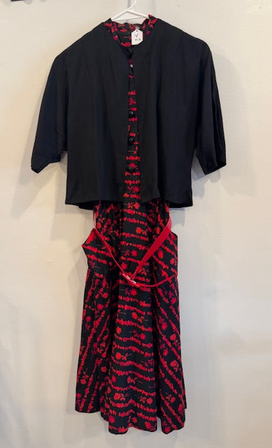 Vintage Black and Red Dress with Overcoat Size Extra Small/ Small
