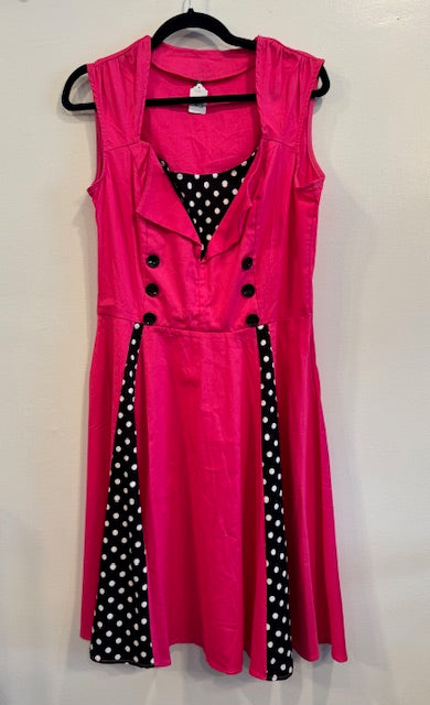 Pre-Owned Pink Dress with Polka Dots with Side Zipper Size Large
