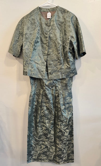 Vintage Japanese Green Bamboo Dress With Top Coat Size Extra Small/ Smalll Main image