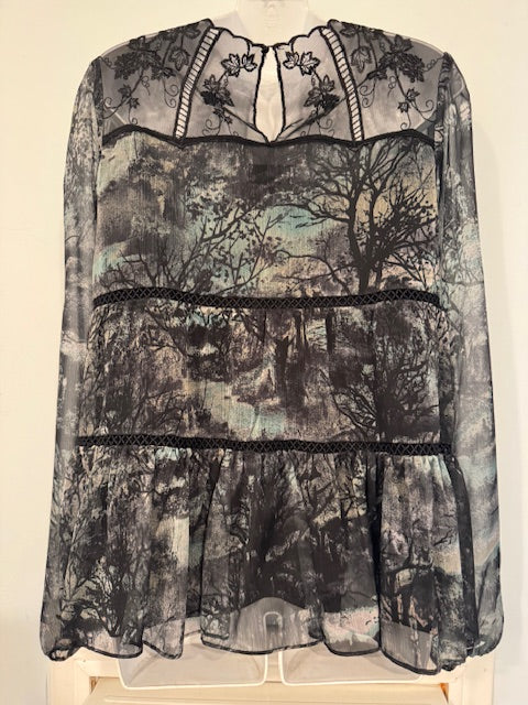 Pre-Owned Harlyn Lace Long Sleeve Sheer Top Size Medium