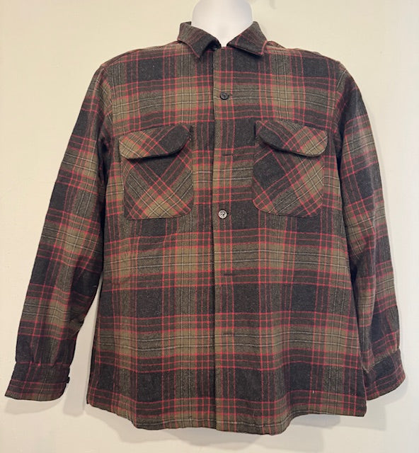Vintage Pendleton Virgin Wool Button Up RED/GREEN/BLACK Size Medium Main image