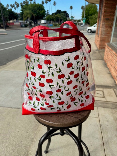 NWT ED HARDY PVC CLEAR TOTE BAG "CHERRIES" WITH BADGE CARRIER