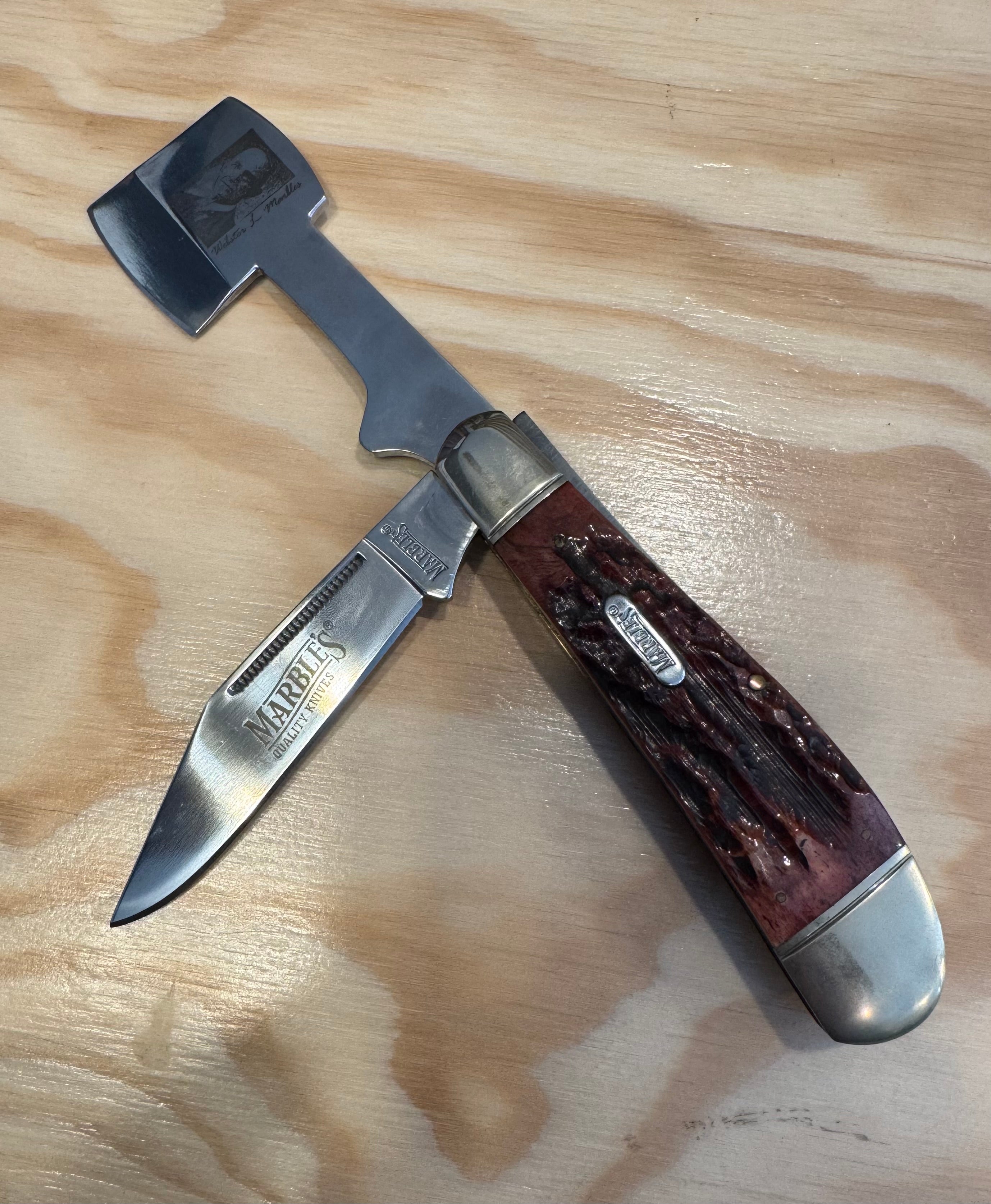 New Vintage Marbles Knives Founder 2 Blade Folding Knife and Axe