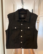 CUSTOM ALMOST FAMOUS BLACK "DAMMED" GRAPHIC PATCH VEST SIZE XL