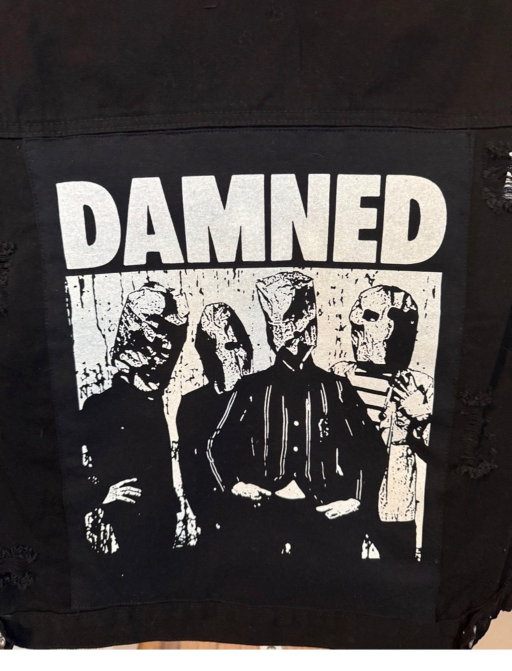 CUSTOM ALMOST FAMOUS BLACK "DAMMED" GRAPHIC PATCH VEST SIZE XL