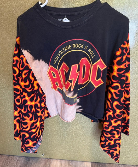 AC/DC CUSTOM UP-CYCLED (MED) OSFM SHIRT W/ FLAMES Main image