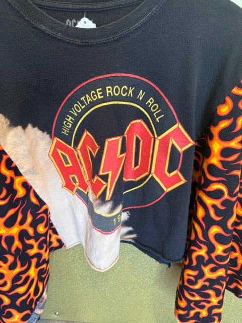 AC/DC CUSTOM UP-CYCLED (MED) OSFM SHIRT W/ FLAMES