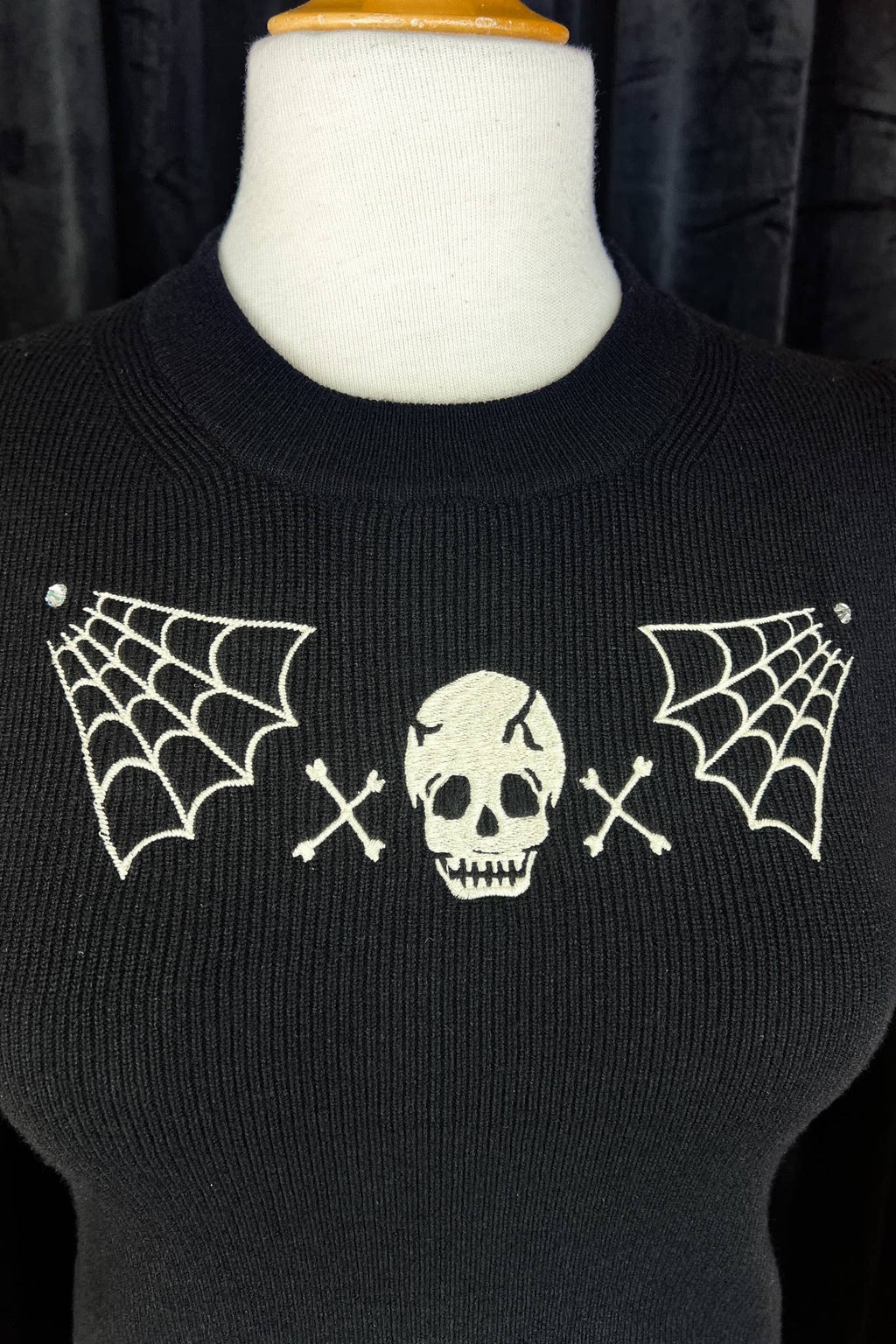 Skull Web Short Sleeve Sweater in Black