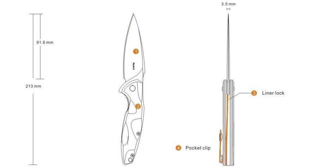 Ruike Folding Knife, Blue & Black, 14C28N Steel #P105Q