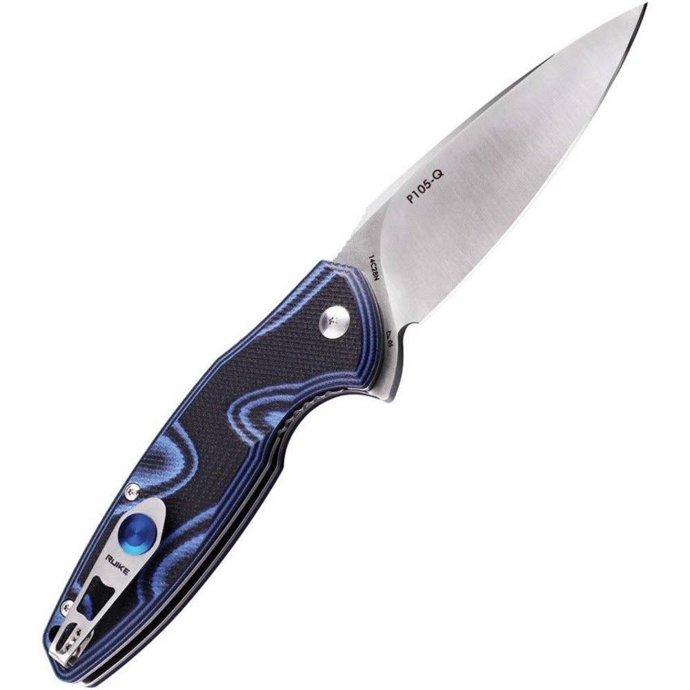 Ruike Folding Knife, Blue & Black, 14C28N Steel #P105Q