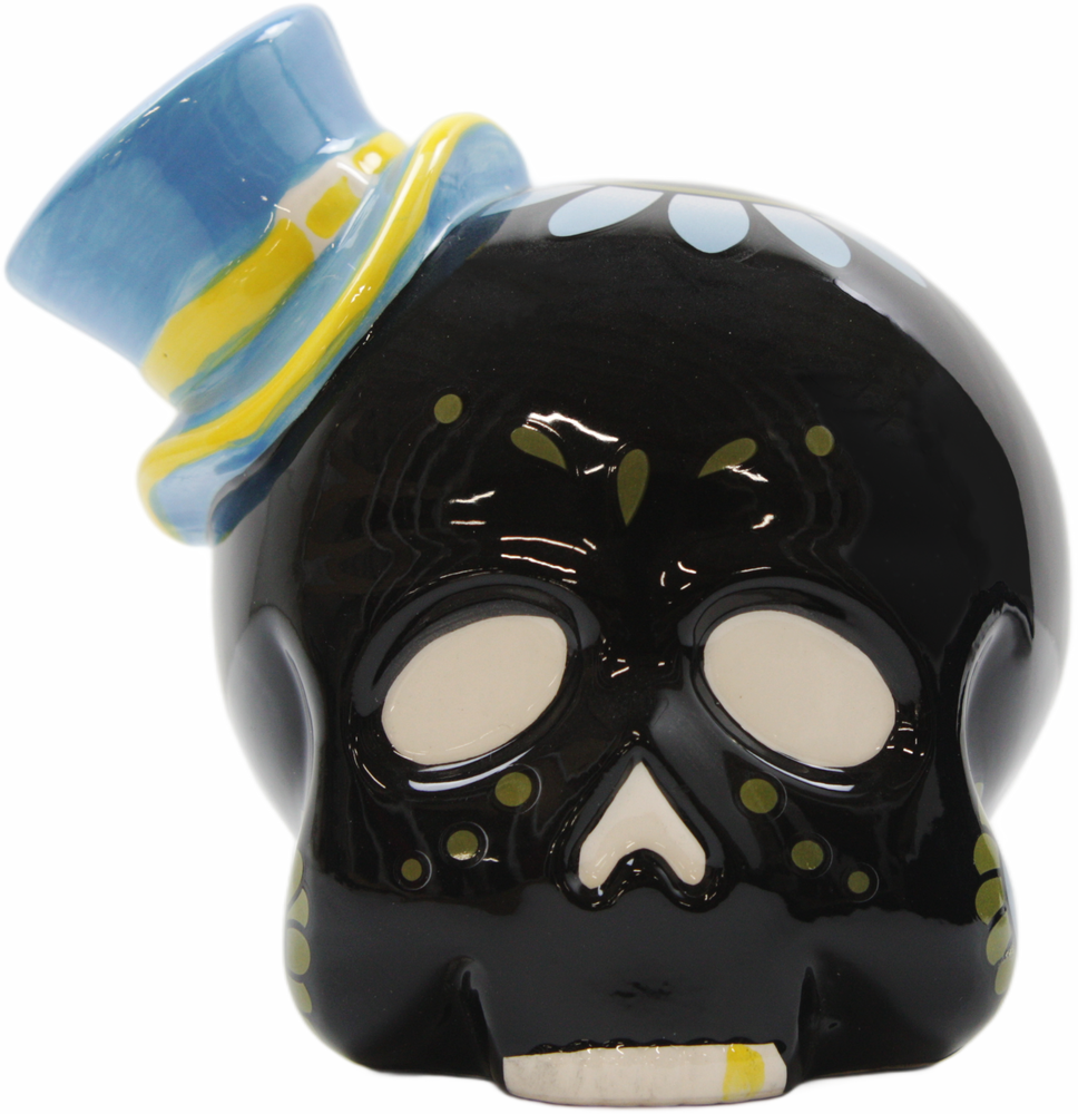 Money Bank - Sourpuss  - Ceramic Sugar Skull With Top Hat 5"